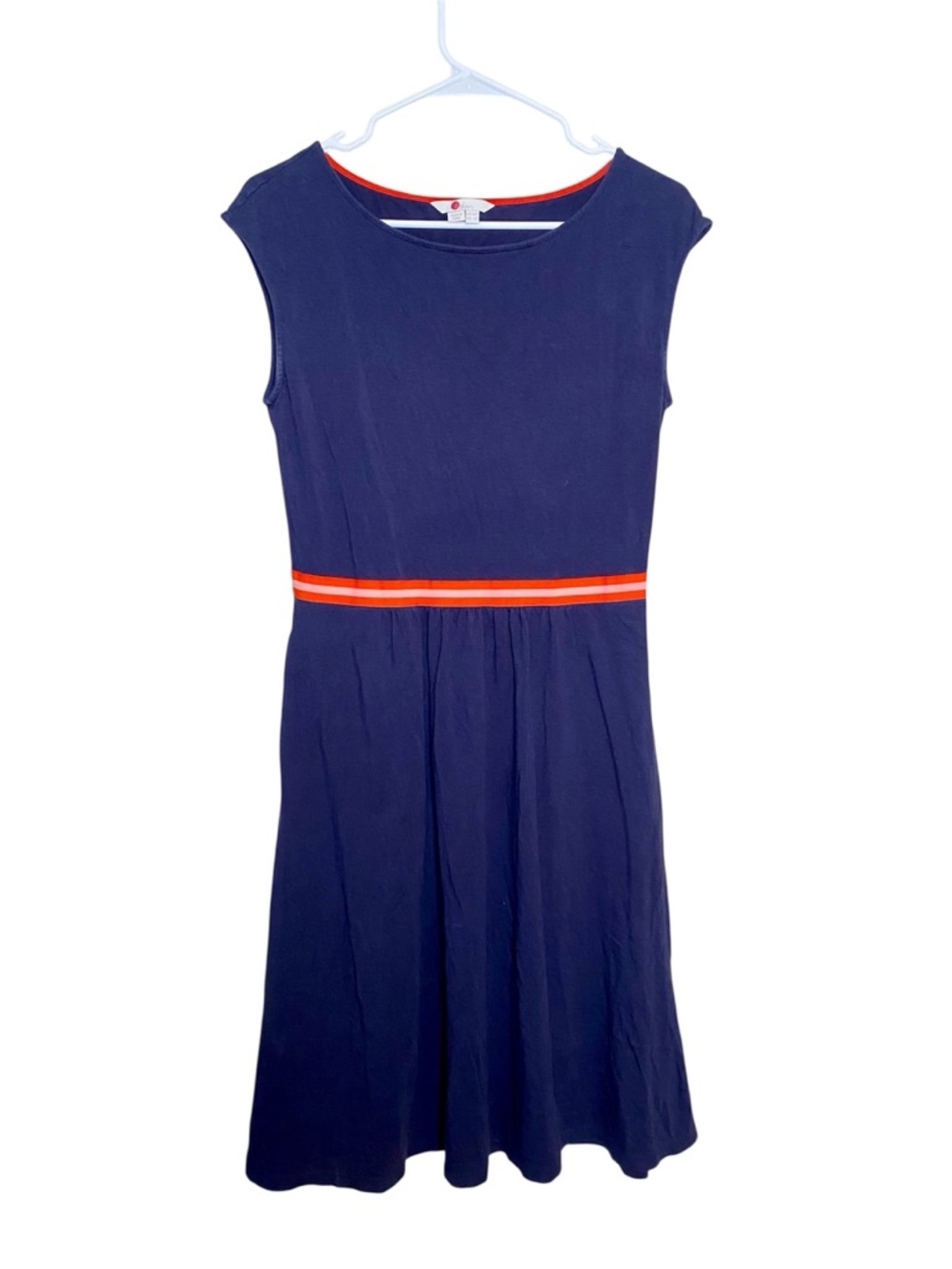 Boden Navy Blue Pink Belt Sleeveless Modest Knee Length Jersey Knit Dress